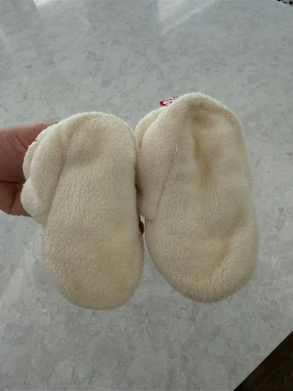 Cream Plush Baby Booties - Soft Infant Feet Warmers